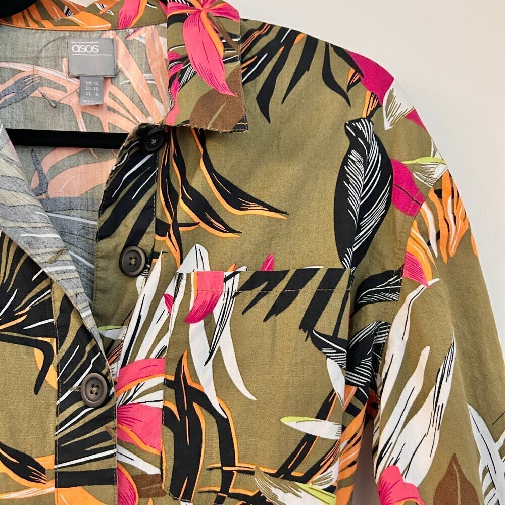 ASOS Long Sleeve Utility Tropical Print Jumpsuit Size 6 - Picture 4 of 6